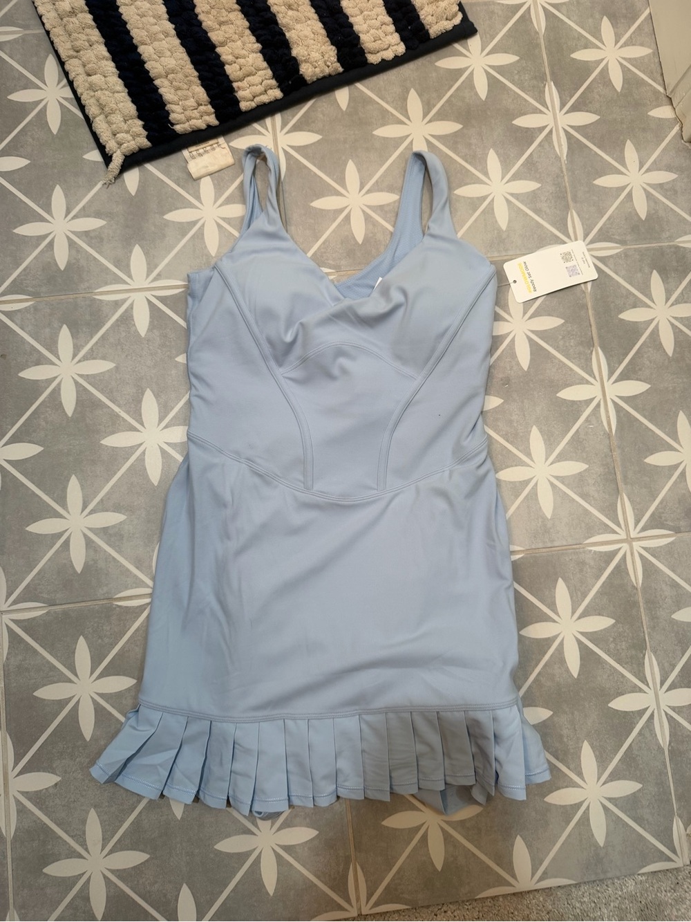 Light Blue Mini Dress with Pleated Hem - Women